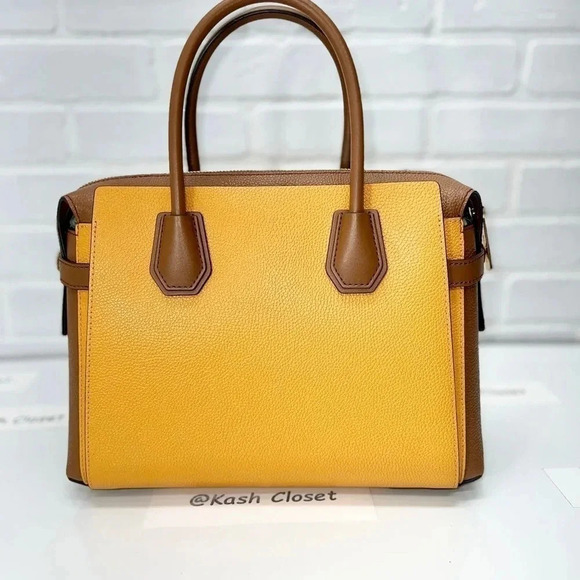Michael Kors Mercer MD Two-Tone Pebbled Leather Belted Satchel - Honeycomb Multi - Picture 7 of 12